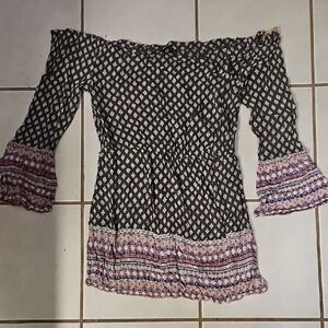 Indulge Black and Pink Patterned Off-Shoulder Blouse